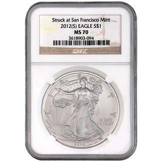 2012 (S) Struck at SF Mint Silver Eagle NGC MS70 Brown Label