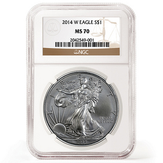 2014 W Burnished Silver Eagle NGC MS70 Brown Label