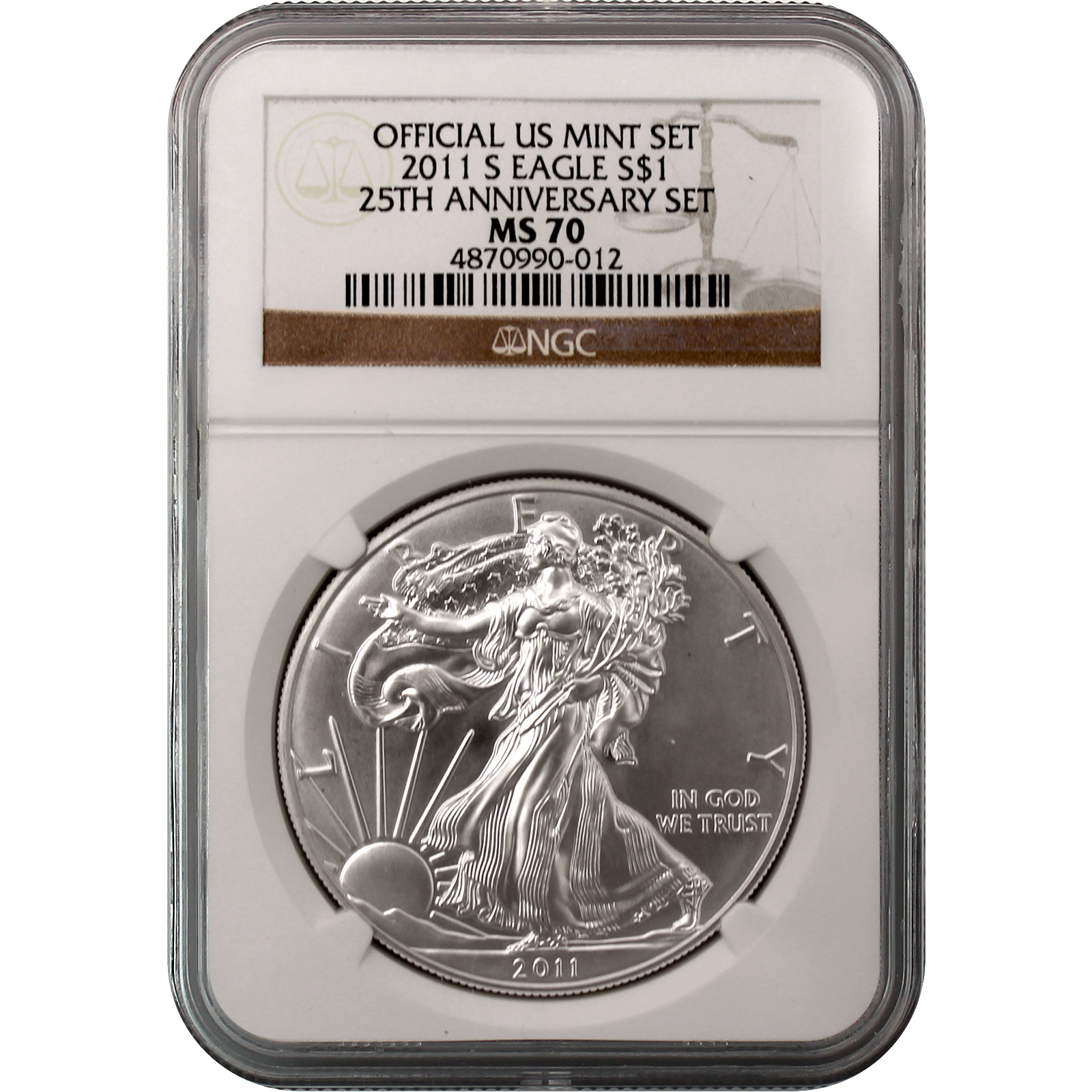 2011 S 25th Anniversary Set Burnished Silver Eagle NGC MS70 Brown Label