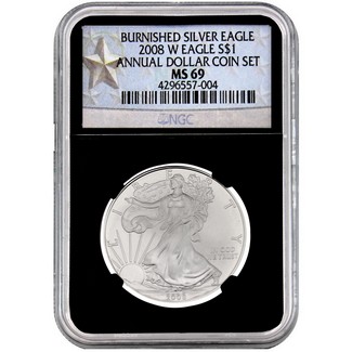 2008 W Burnished Silver Eagle Annual Dollar Set NGC MS69 Black Core