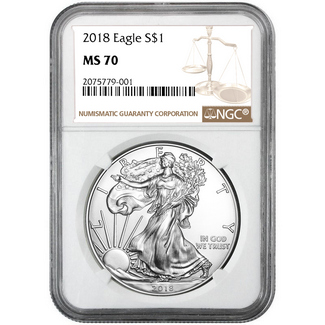 2018 Silver Eagle NGC MS70 Brown Label