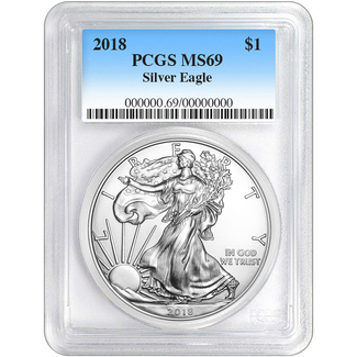 2018 Silver Eagle PCGS MS69 Blue Label