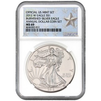 2012 W Burnished Silver Eagle Annual Dollar Set NGC MS69 Silver Star Label