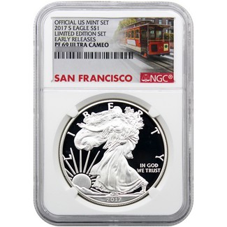 2017 S Proof Limited Edition Set Silver Eagle NGC PF69 UC ER Cable Car Label