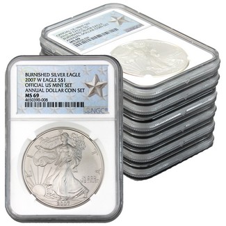 Complete Annual Dollar Set Silver Eagles NGC MS69 Silver Star Labels