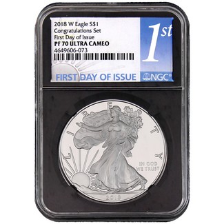 2018 W 'Congratulations Set' Proof Silver Eagle NGC PF70 UC 1st Day Issue Black Core