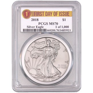 2018 Silver Eagle PCGS MS70 First Day of Issue 1 of 1000 Label
