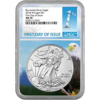 2018 W Burnished Silver Eagle NGC MS70 First Day Issue Eagle Core