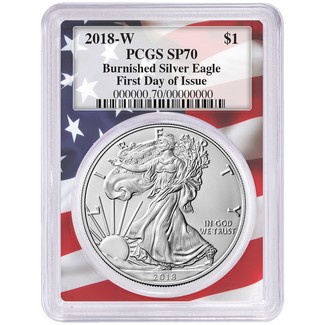 2018 W Burnished Silver Eagle PCGS SP70 First Day Issue Flag Picture Frame