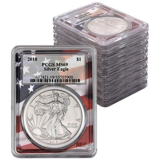 2010-2018 Silver Eagles PCGS MS69 Flag Picture Frames