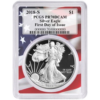 2018 S Silver Eagle PCGS PR70 DCAM First Day Issue Flag Picture Frame