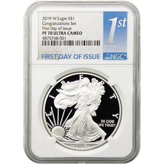2019 W 'Congratulations Set' Proof Silver Eagle NGC PF70 Ultra Cameo First Day Issue White Core