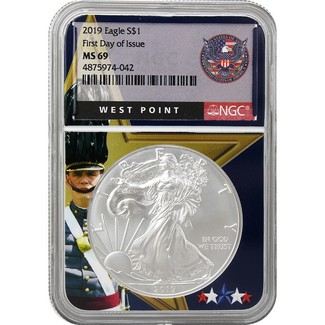 2019 Silver Eagle NGC MS69 First Day Issue West Point Core