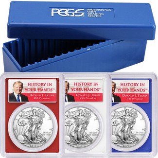 2019 Red, White, & Blue Silver Eagle Set PCGS MS70 Trump History In Your Hands Label