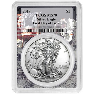 2019 Silver Eagle PCGS MS70 First Day of Issue Moon Landing Frame