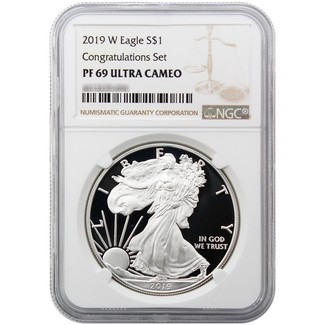 2019 W 'Congratulations Set' Proof Silver Eagle NGC PF69 Ultra Cameo Brown Label