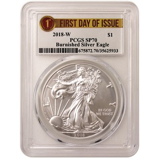 2018 W Burnished Silver Eagle PCGS SP70 First Day Issue Label