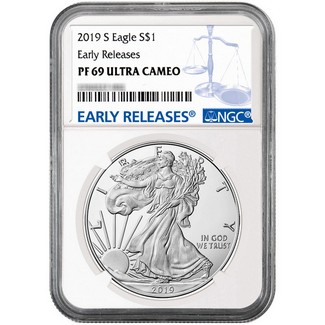 2019 S Proof Silver Eagle NGC PF69 Ultra Cameo Early Releases Blue Label