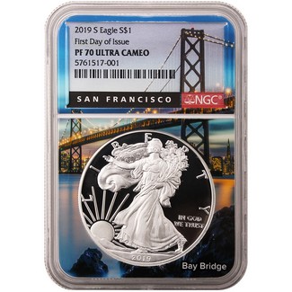 2019 S Proof Silver Eagle NGC PF70 Ultra Cameo First Day Issue Bridge Core