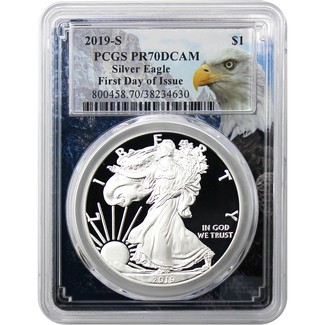2019 S Proof Silver Eagle PCGS PR70 DCAM First Day Issue Eagle Picture Frame