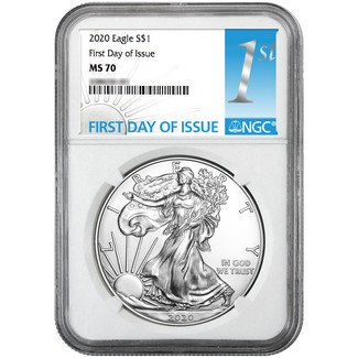 2020 Silver Eagle NGC MS70 First Day Issue White Core 1st Label