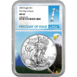 2020 Silver Eagle NGC MS69 First Day Issue Eagle Core
