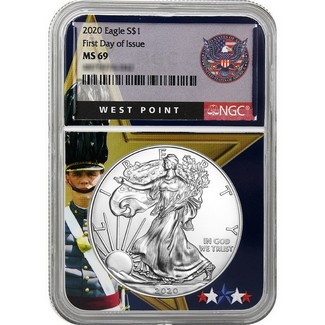 2020 Silver Eagle NGC MS69 First Day Issue West Point Core