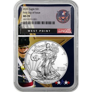 2020 Silver Eagle NGC MS70 First Day Issue West Point Core