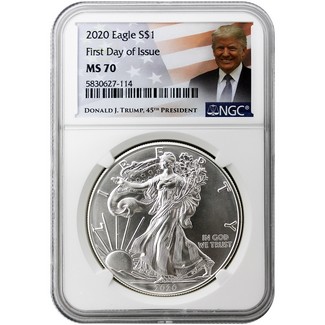 2020 Silver Eagle NGC MS70 First Day Issue Trump Label