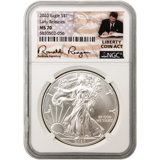 2020 Silver Eagle NGC MS70 Early Releases Liberty Coin Act Label