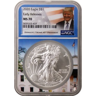 2020 Silver Eagle NGC MS70 Early Releases Trump Label White House Core