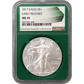 2017 Silver Eagle NGC MS70 Early Releases Green Core Holder