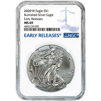 2020 W Burnished Silver Eagle NGC MS69 Early Releases Blue Label