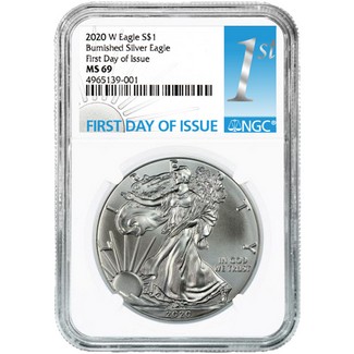 2020 W Burnished Silver Eagle NGC MS69 First Day Issue 1st Label