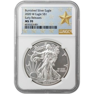 2020 W Burnished Silver Eagle NGC MS70 Early Releases Gold Star Label