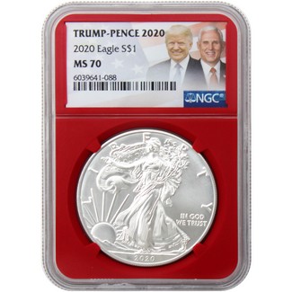 2020 Silver Eagle NGC MS70 Red Core Trump-Pence 2020 Label