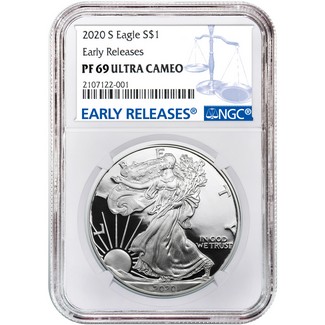 2020 S Proof Silver Eagle NGC PF69 Ultra Cameo Early Releases Blue Label