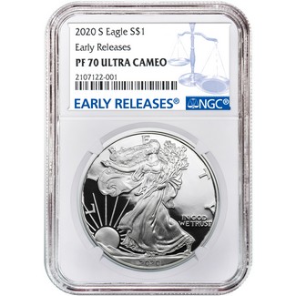 2020 S Proof Silver Eagle NGC PF70 Ultra Cameo Early Releases Blue Label
