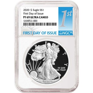 2020 S Proof Silver Eagle NGC PF69 Ultra Cameo First Day Issue 1st Label
