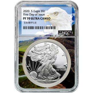 2020 S Proof Silver Eagle NGC PF70 Ultra Cameo First Day Issue Eagle Core