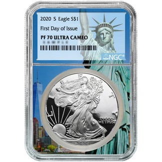 2020 S Proof Silver Eagle NGC PF70 Ultra Cameo First Day Issue Statue of Liberty Core