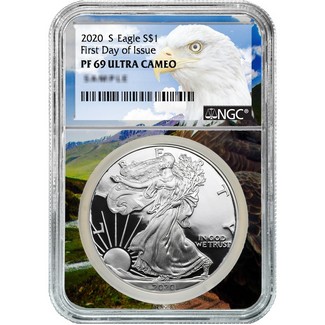 2020 S Proof Silver Eagle NGC PF69 Ultra Cameo First Day Issue Eagle Core