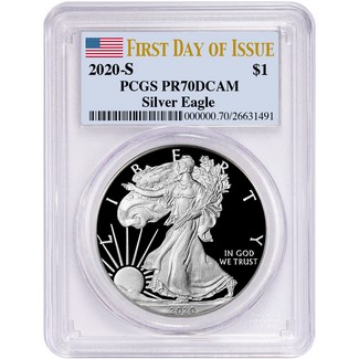 2020 S Proof Silver Eagle PCGS PR70 DCAM First Day Issue Flag Label