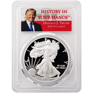 2020 W Proof Silver Eagle PCGS PR70 DCAM Trump-History in Your Hands Label
