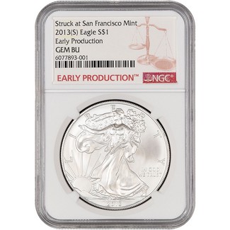 2013 (S) Struck at S.F. Silver Eagle NGC GEM BU Early Production Burgundy Label