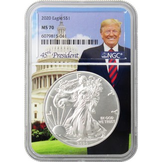 2020 Silver Eagle NGC MS70 Donald Trump Core