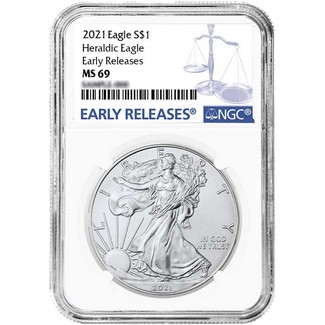 2021 Heraldic Silver Eagle NGC MS69 Early Releases Blue Label