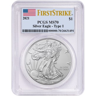 2021 Type 1 Silver Eagle PCGS MS70 First Strike Flag Label
