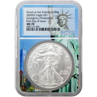 2020 (S) Struck at S.F. Silver Eagle 'Emergency Production' NGC MS70 FDI Statue of Liberty Core