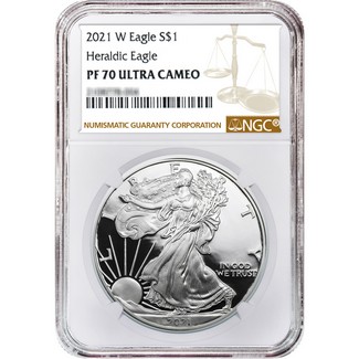 2021 W Heraldic Proof Silver Eagle NGC PF70 Ultra Cameo Brown Label